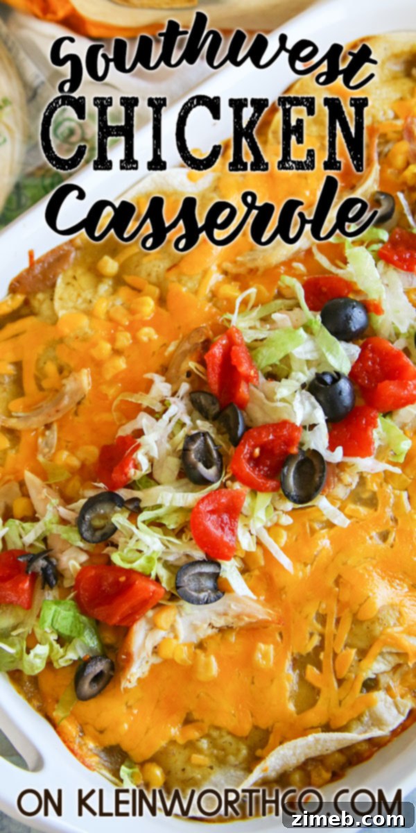 Creamy Southwest Chicken Casserole 2 Delicious Southwest Chicken Casserole ready to serve, showcasing vibrant colors and melted cheese