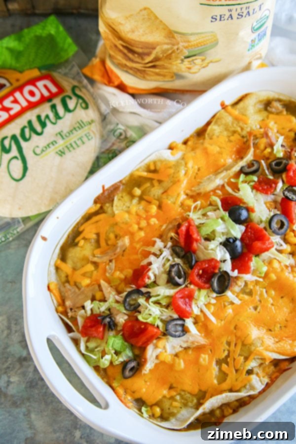 Creamy Southwest Chicken Casserole 5 Enchilada-style Chicken Casserole with vibrant toppings and golden melted cheese