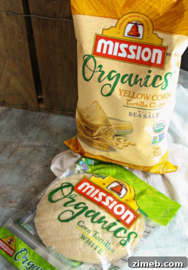 Creamy Southwest Chicken Casserole 7 Mission Organics Corn Tortilla Chips displayed next to the casserole, ideal for dipping
