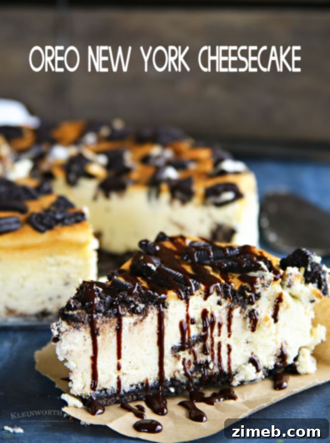 Decadent Oreo New York Cheesecake 8 Oreo New York Cheesecake - A close-up of a perfectly baked and decorated cheesecake.