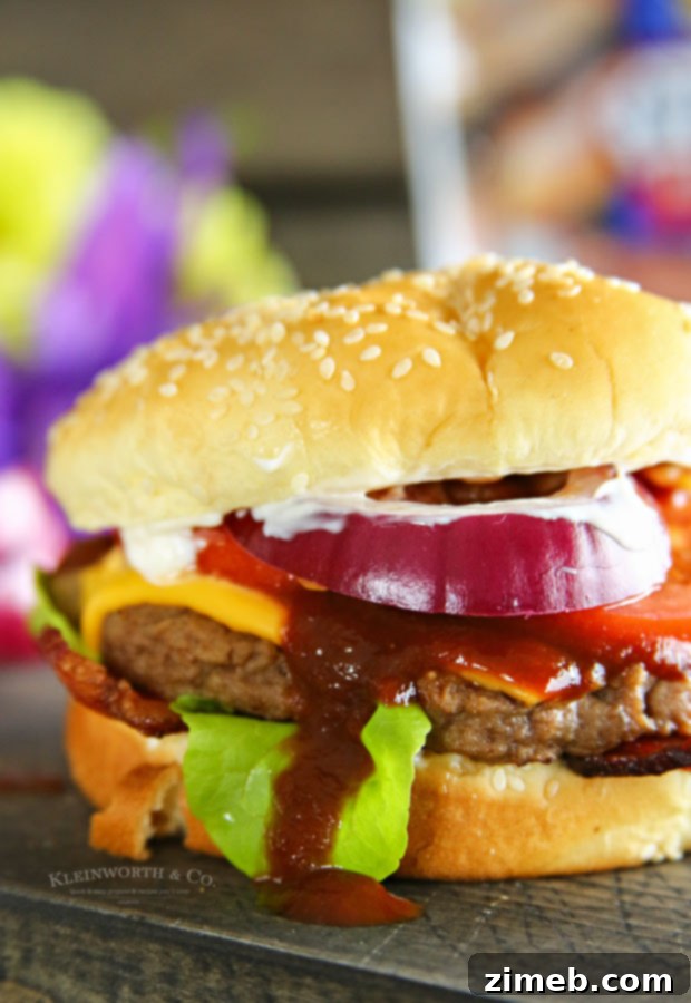 Smoky BBQ Bacon Steakhouse Burger 7 Finished Steakhouse BBQ Bacon Burger ready to eat