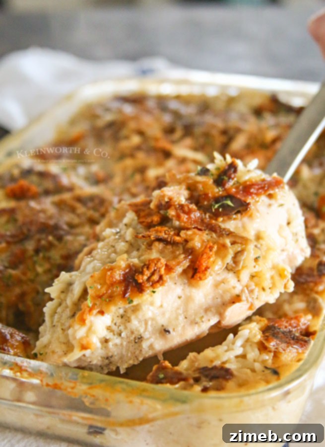 Creamy Chicken and Mushroom Bake 3 Easy baked chicken casserole with crispy fried onions