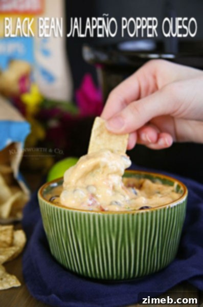 Black Bean Jalapeño Popper Queso - serving suggestion