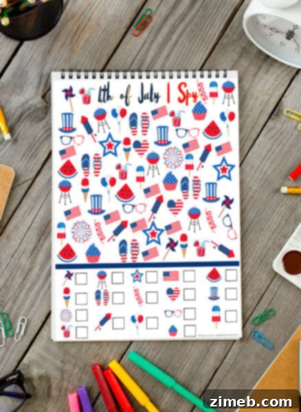4th of July I Spy Printable Game for Kids