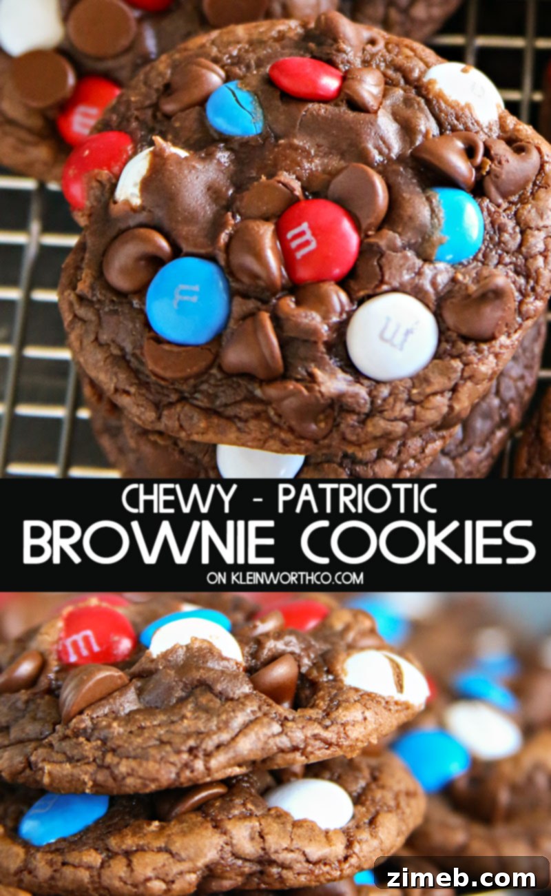 Star Spangled Chewy Brownie Cookies 6 Stack of Chewy Patriotic Brownie Cookies.
