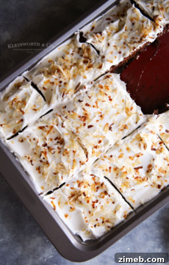Velvet Chocolate Coconut Infusion Cake 3 Easy poke cake dessert recipe with chocolate and coconut