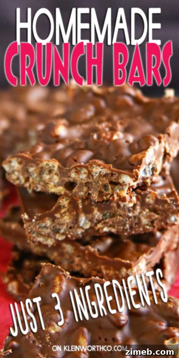 Delightful Homemade Crunch Bars, a simple 3-ingredient no-bake recipe for rich, crisp chocolate candy lovers.