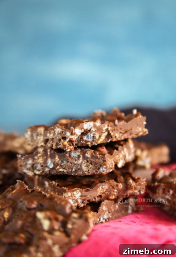 Homemade chocolate crunch bars, made with just three simple ingredients for a quick no-bake dessert.