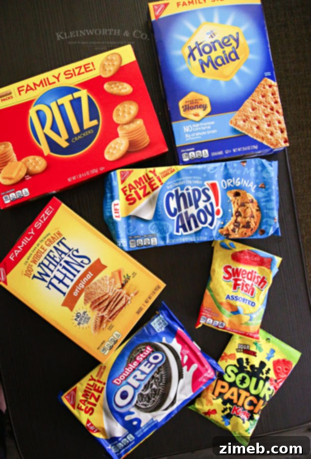 Essential Road Trip Snacks 4 Variety of Best Road Trip Snacks on a picnic blanket