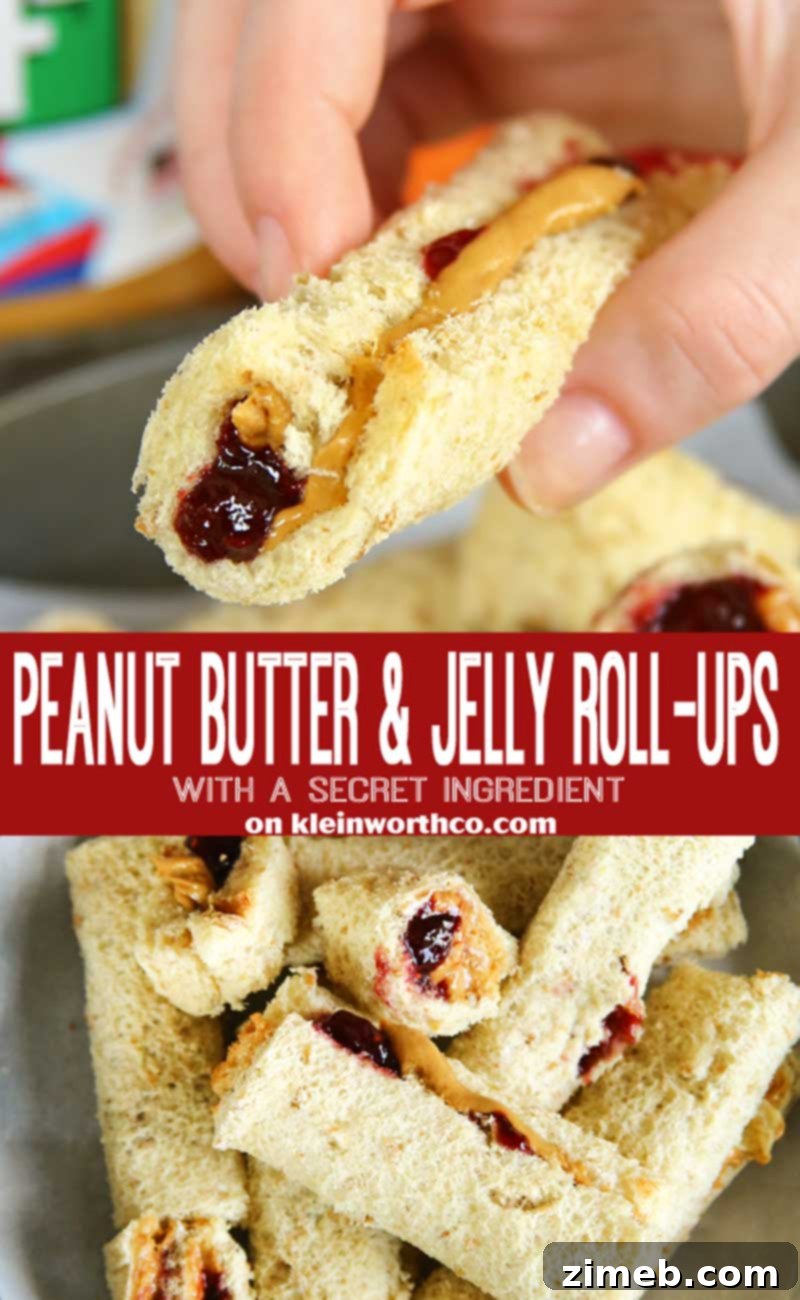 Peanut Butter and Jelly Pinwheels 2 Delicious Peanut Butter & Jelly Roll-Ups, perfect for an easy back to school lunch.