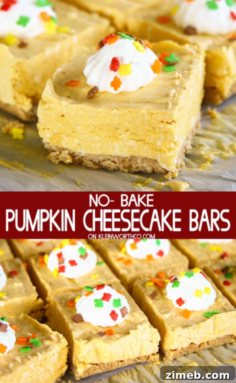 Spiced No-Bake Pumpkin Cheesecake Bars 2 No-Bake Pumpkin Cheesecake Bars are a simple & easy dessert recipe that's perfect for Halloween parties, Thanksgiving celebrations & more.