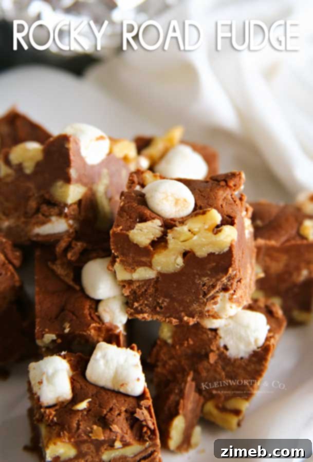 A beautifully presented dish of Rocky Road Fudge recipe, ready to be served or gifted