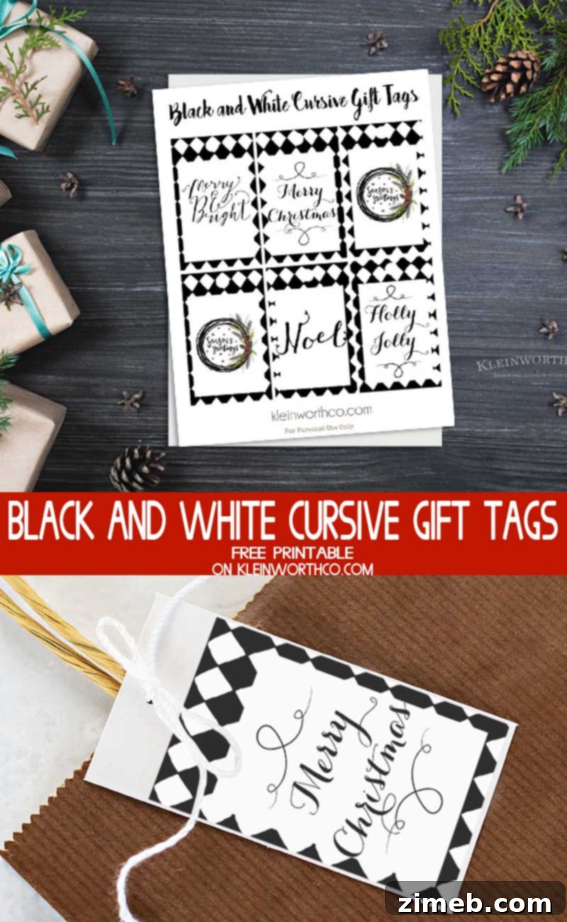 Black and white cursive gift tags – an elegant touch for holiday gifts