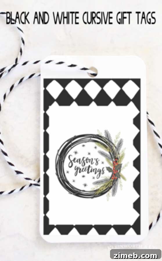 Black and White Cursive Free Printable Gift Tags Final Image