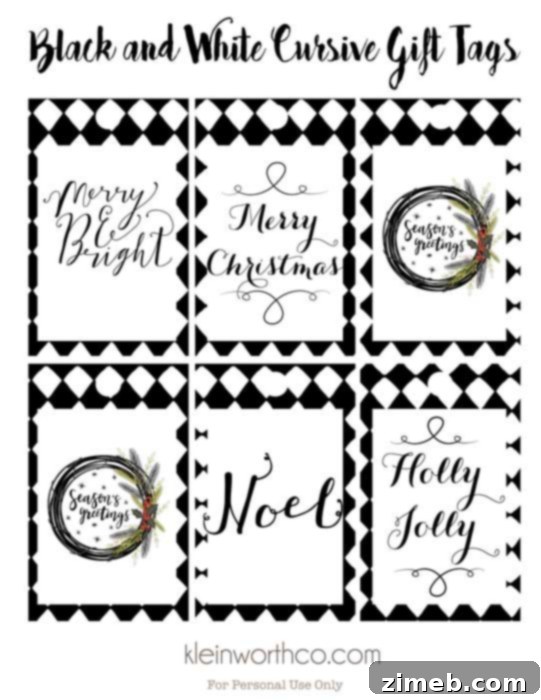 Black and White Cursive Gift Tags Download Preview