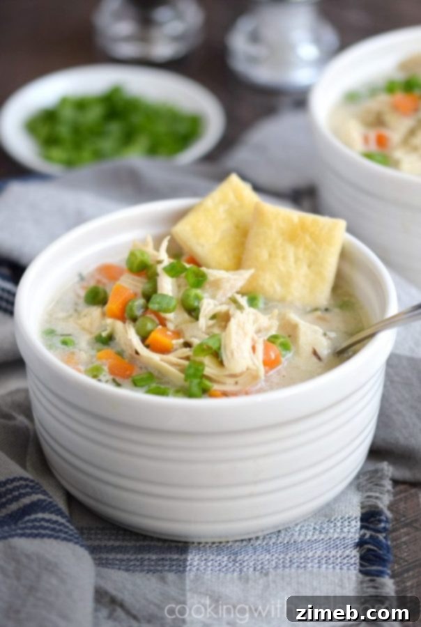 Instant Pot Chicken Pot Pie Soup, creamy and savory.