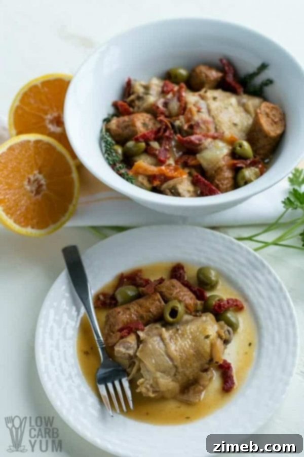Basque Citrus Herb Chicken Chorizo, a flavorful and aromatic dish.