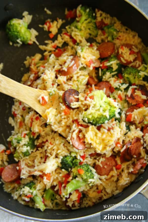 Creamy Cheesy Sausage Broccoli Skillet 5 one pan dinner - Cheesy Broccoli Sausage Skillet Dinner