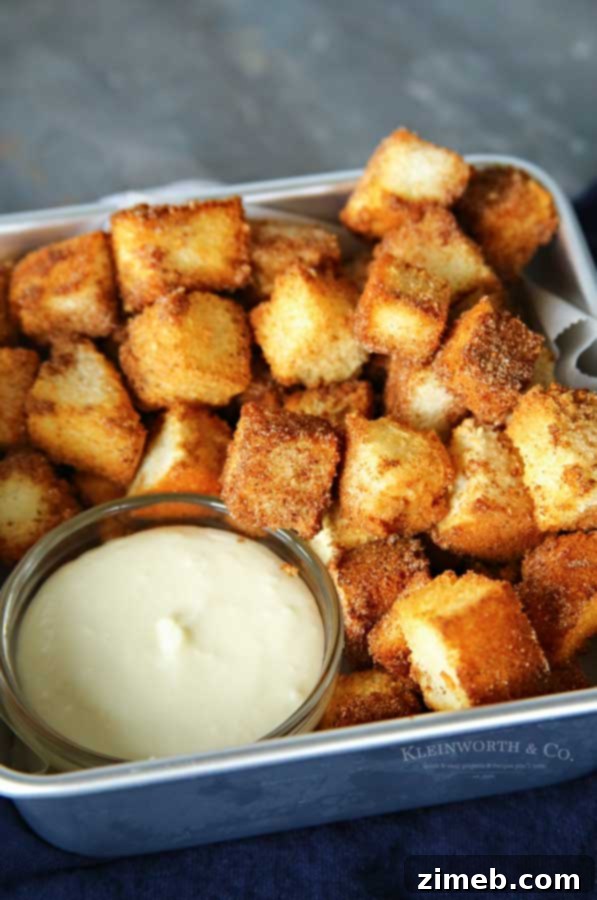 Air Fryer Angel Food Churro Poppers 4 Air Fryer Angel Food Cake Churro Bites served with a variety of delicious dipping sauces.