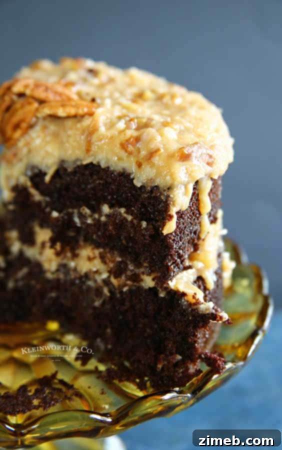 German Chocolate Cake Perfection 6 Close-up of Best German Chocolate Cake with a spoon ready to serve