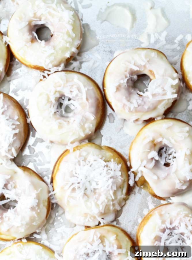 Tropical Banana Coconut Donuts 3 mini donut recipe - Banana Coconut Donuts baked not fried