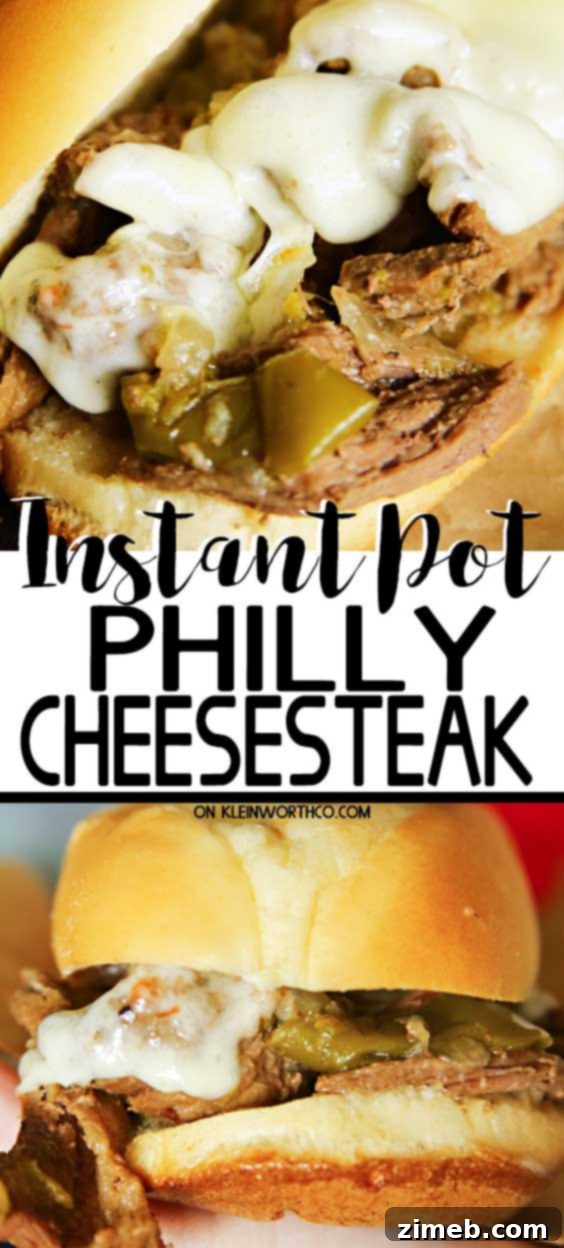 Instant Pot Philly Cheesesteak - tender beef and melted cheese sandwich