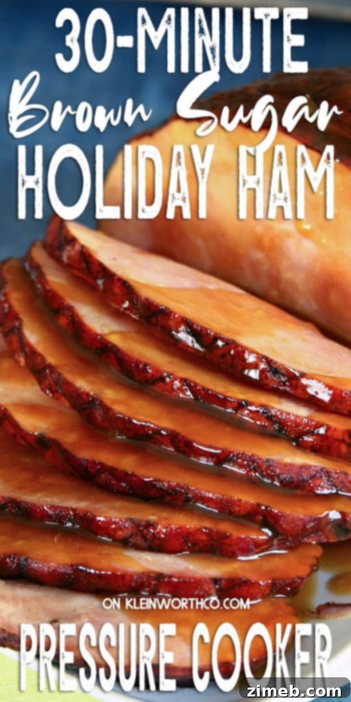 A whole Pressure Cooker Brown Sugar Ham ready for carving
