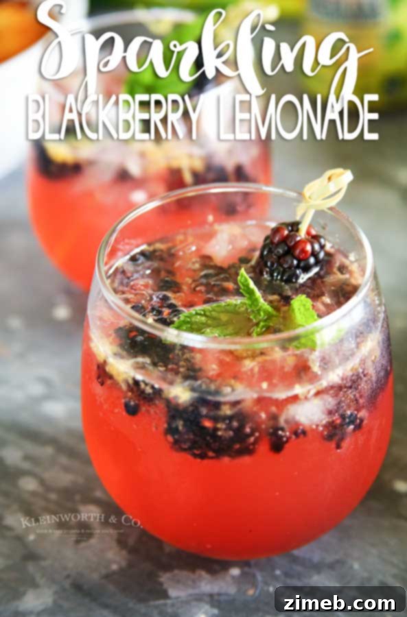 Finished Sparkling Blackberry Lemonade in a glass