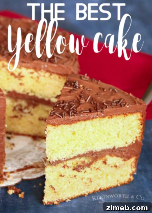 Perfect Yellow Cake 16 Best Yellow Cake Recipe, a slice showing its moist interior and chocolate frosting.