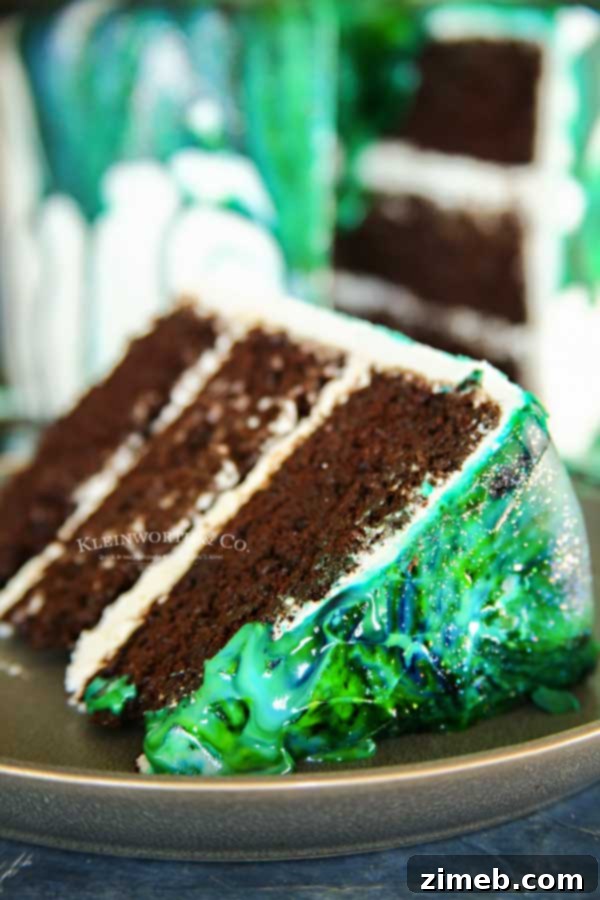 Simple Marbled Drip Glaze 8 Peacock cake - Easy Marble Drip Icing finished product