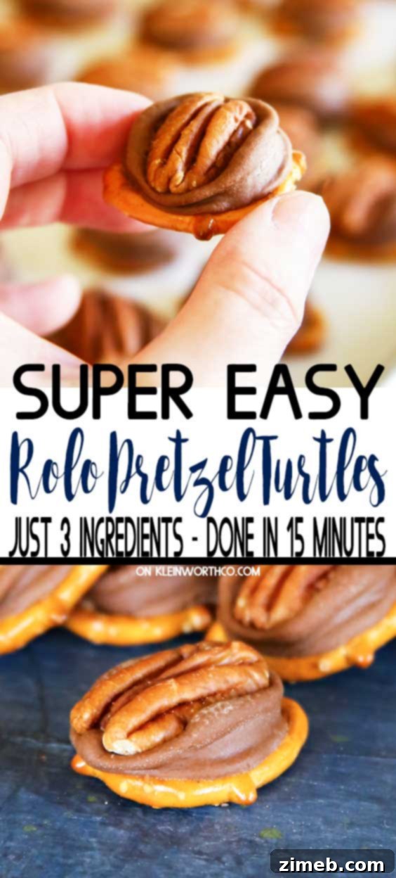 Gooey Rolo Pretzel Delights 2 Delicious Rolo Pretzel Turtles - Easy 3-Ingredient Holiday Treat