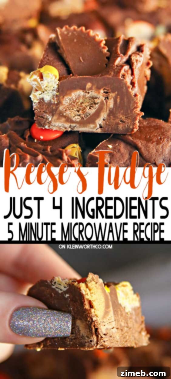 Easy Microwave Reese's Fudge - a quick, delicious dessert recipe with peanut butter cups