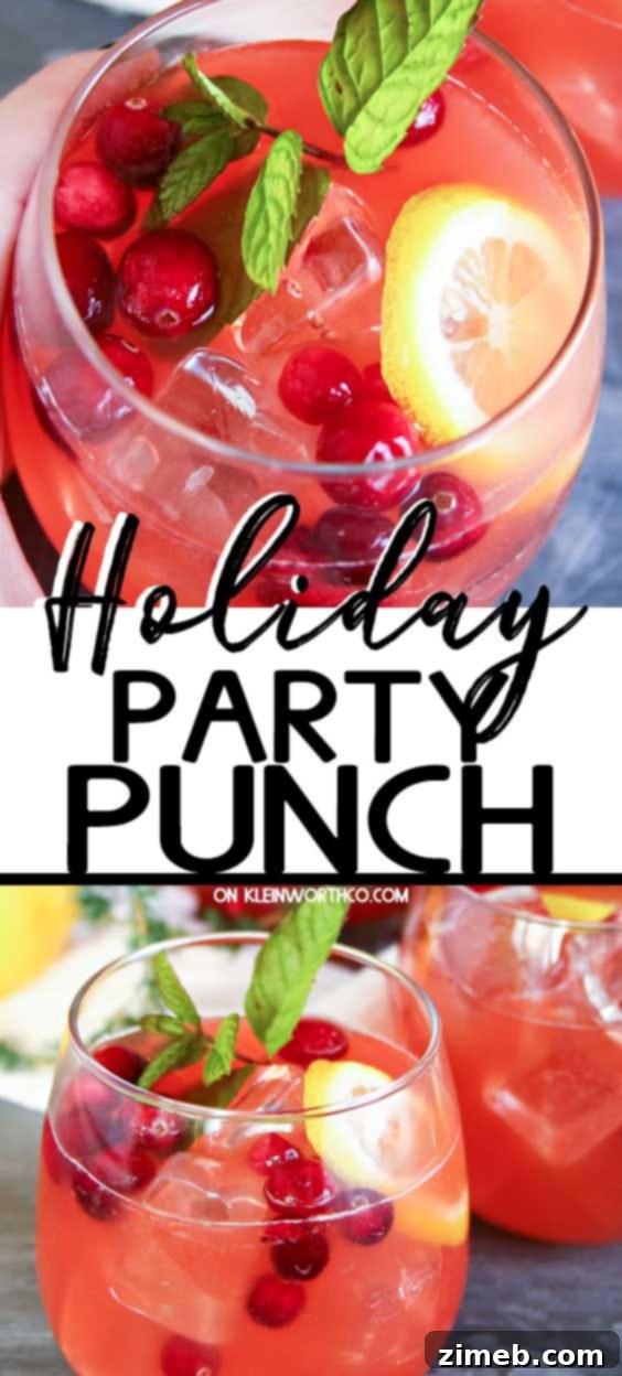Holiday Party Punch, a festive drink with cranberry, pineapple, and lemon, perfect for gatherings.