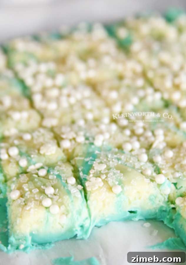 White chocolate fudge swirled with blue for a snowflake effect