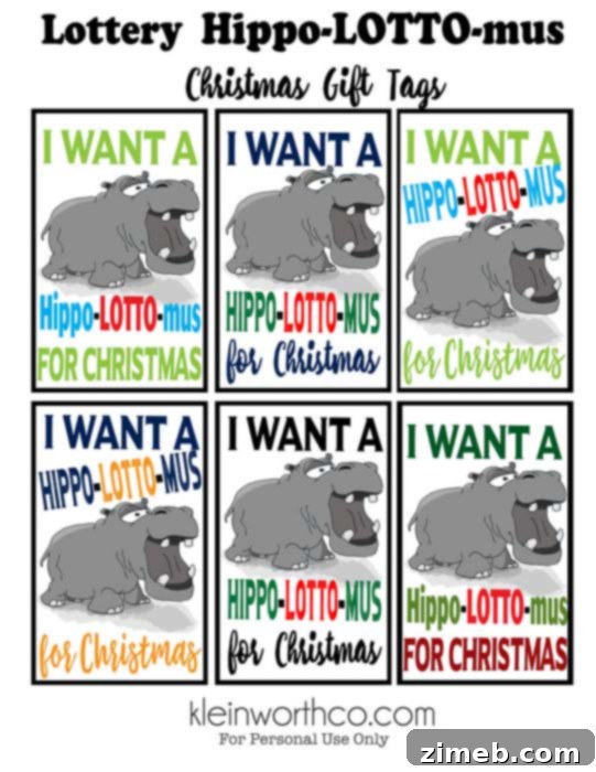 Hippo-LOTTO-mus Gift Tags 9 Lottery Christmas Gift Tags HIPPO - Free Download