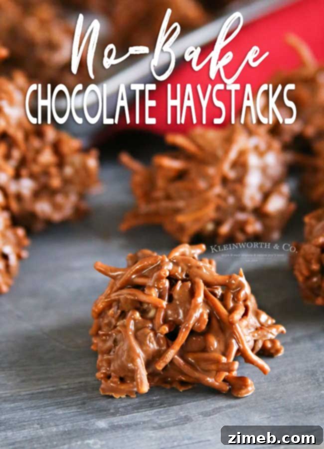 Effortless Chocolate Clusters 21 Completed No-Bake Chocolate Haystacks on parchment paper, ready to be enjoyed
