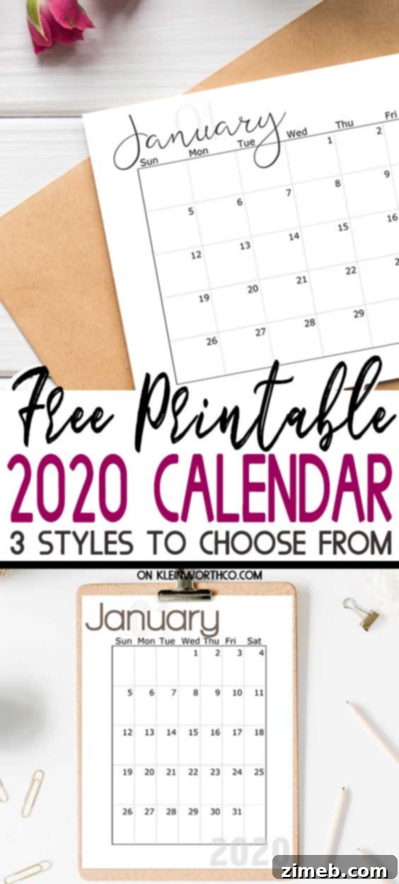 Elegant 2020 Free Printable Calendar for Comprehensive Planning