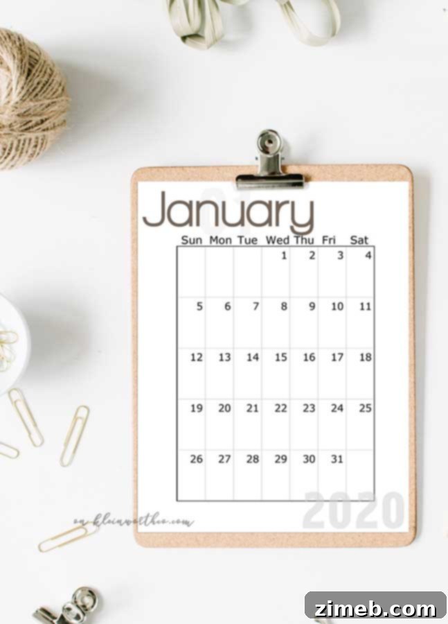 Easy Download for Your 2020 Free Printable Calendar
