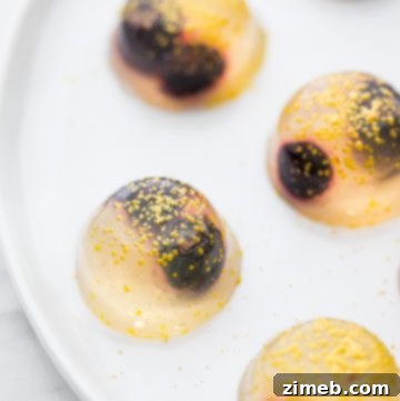 Champagne Jello Shots with Blueberries in small glasses