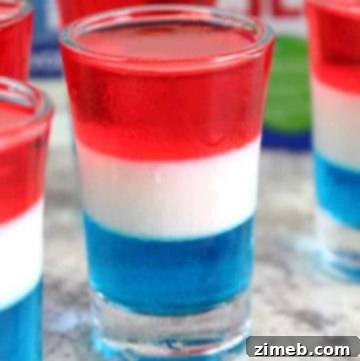 Red, white, and blue layered Jello Shots for patriotic events
