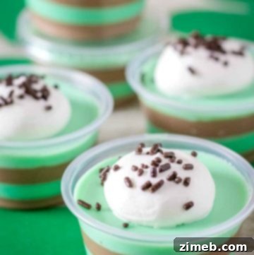 Green Grasshopper Jello Shots in small clear cups