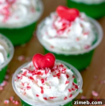 Grinch Christmas Jello Shots, green with a red heart