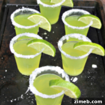 Lime Margarita Jello Shots with salt rim