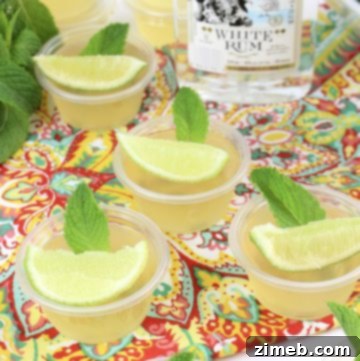 Mojito Jello Shot garnished with mint and lime