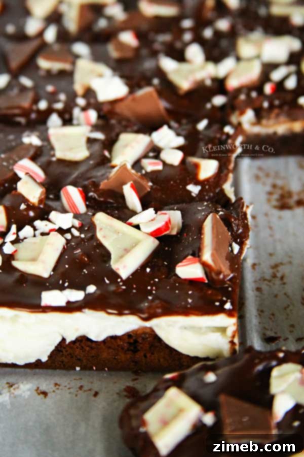 Snow-Kissed Peppermint Bark Brownies 5 Cream cheese peppermint frosting - Frosted Peppermint Bark Brownies close up of the mint frosting