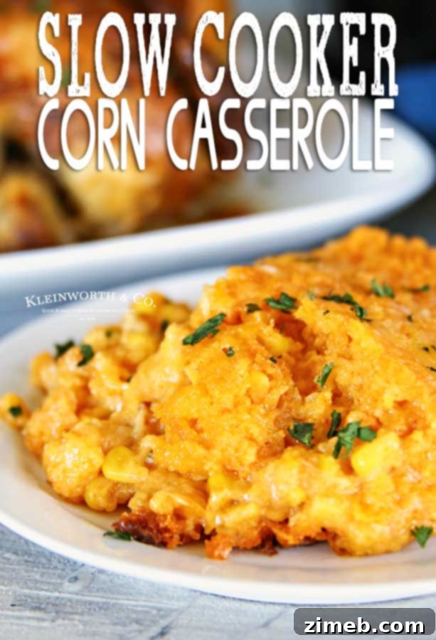 Slow Cooker Corn Casserole finished dish, ready to serve