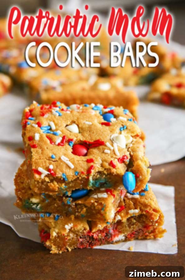 Patriotic MMs Cookie Bars 15 Patriotic M&M's Cookie Bars, a festive and easy-to-make dessert