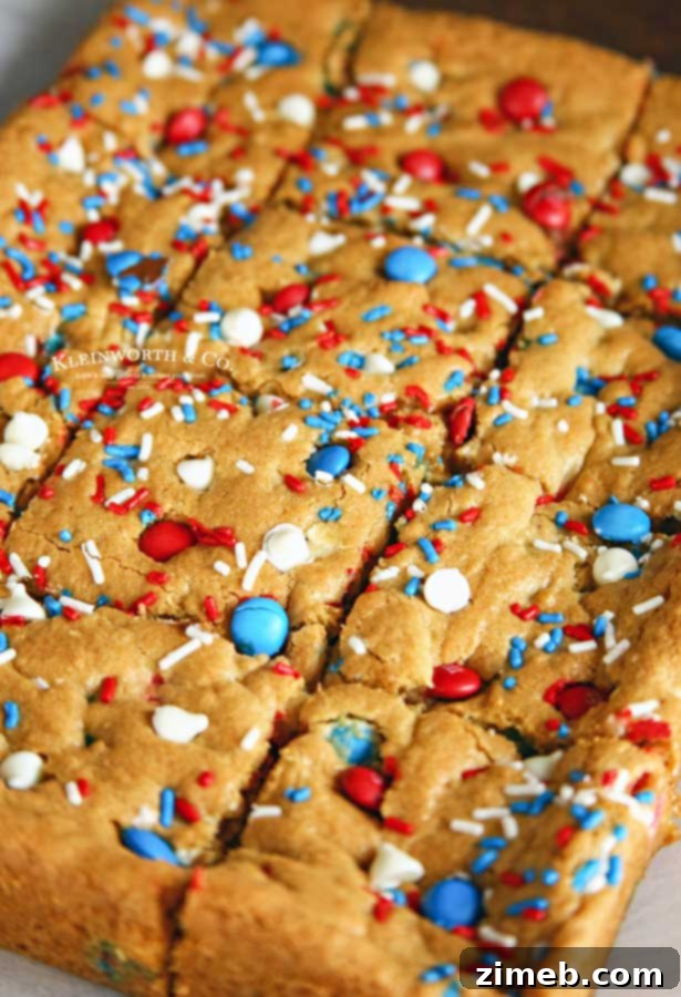 Patriotic MMs Cookie Bars 4 Recipe for easy-to-make Patriotic M&M's Cookie Bars for any holiday gathering