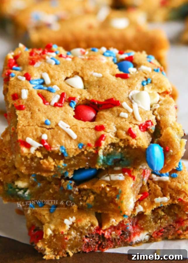 Patriotic MMs Cookie Bars 6 Perfect holiday treats: Patriotic M&M's Cookie Bars with their vibrant red, white, and blue colors