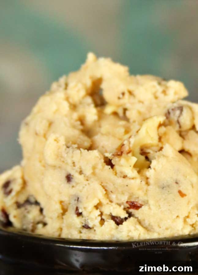 Chocolate Chip Cookie Dough with walnuts, eggless and safe to eat.